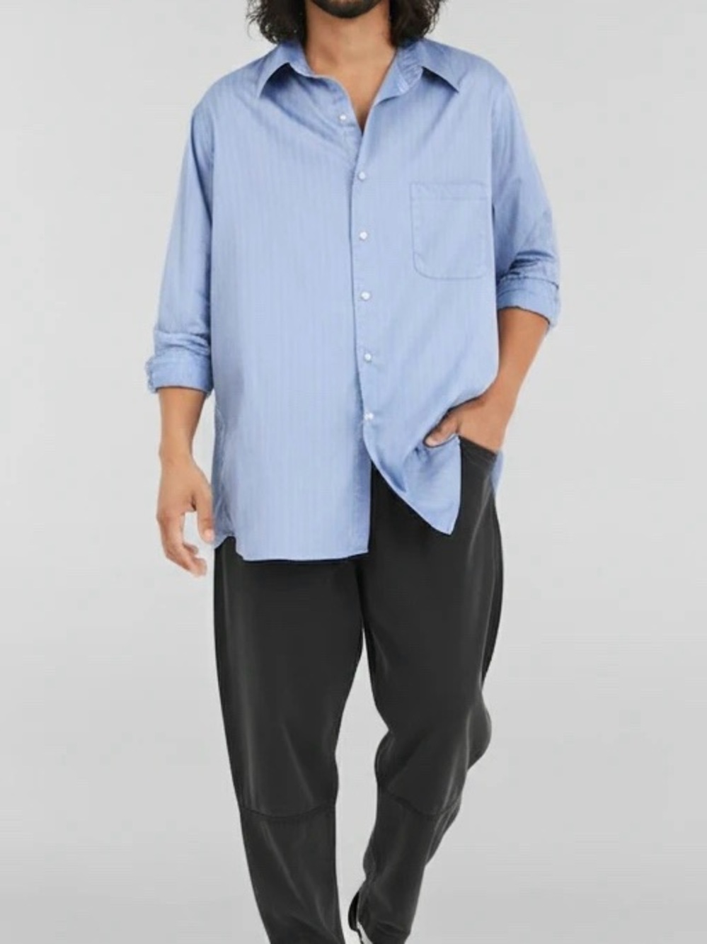Geoffrey Beene Light Blue Herringbone Dress Shirt Mens XL 17.5 32/33